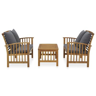 vidaXL 3 Piece Garden Lounge Set with Cushions Solid Acacia Wood (310261+310264), dark grey vidaXL 3 Piece Garden Lounge Set with Cushions Solid Acacia Wood (310261+310264)
