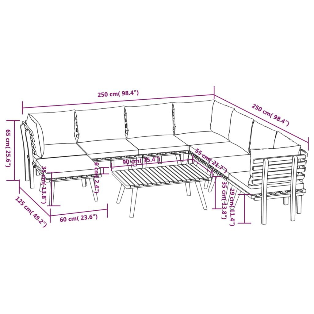 vidaXL 9 Piece Garden Lounge Set with Cushions Solid Wood Acacia