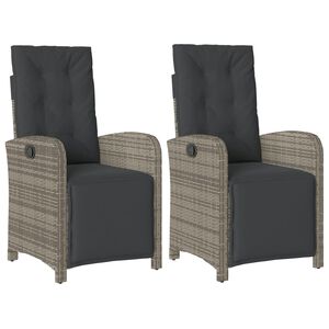 vidaXL Reclining Garden Chairs 2 pcs with Footrest Grey Poly Rattan