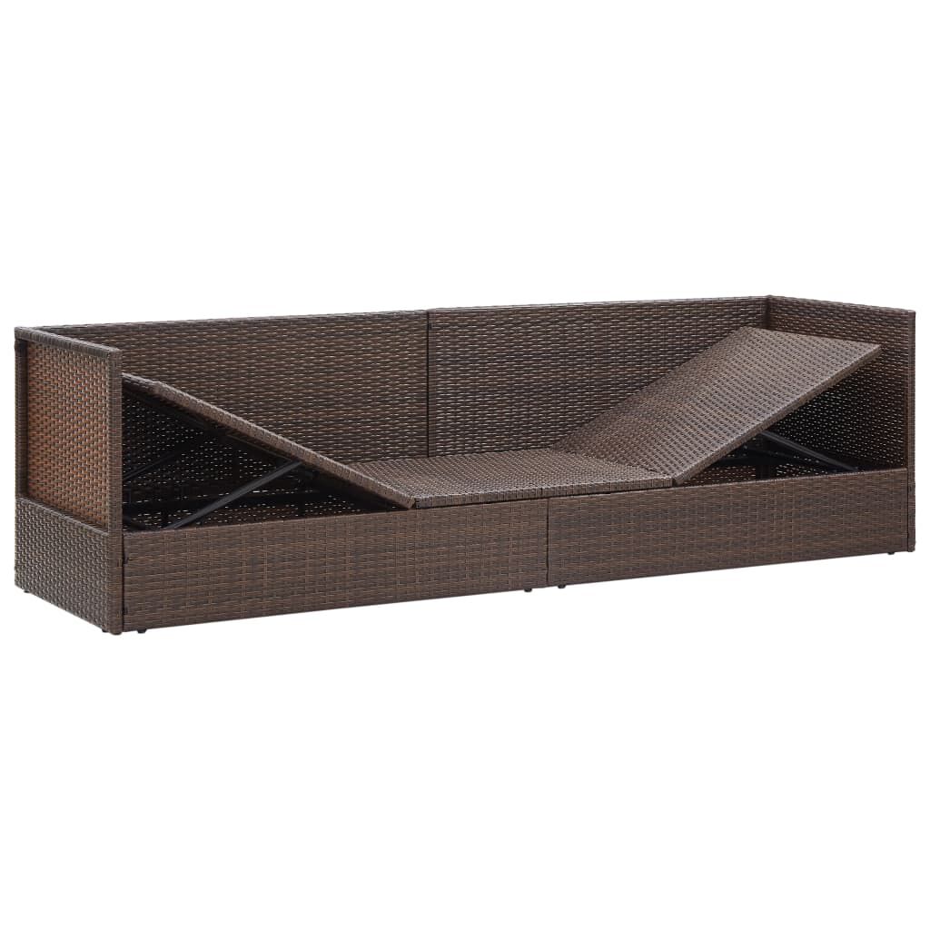 vidaXL Garden Bed with Cushion & Pillows Poly Rattan Brown
