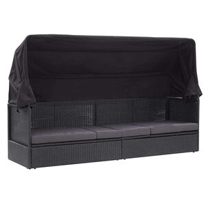 vidaXL Outdoor Sofa Bed with Canopy Poly Rattan Black
