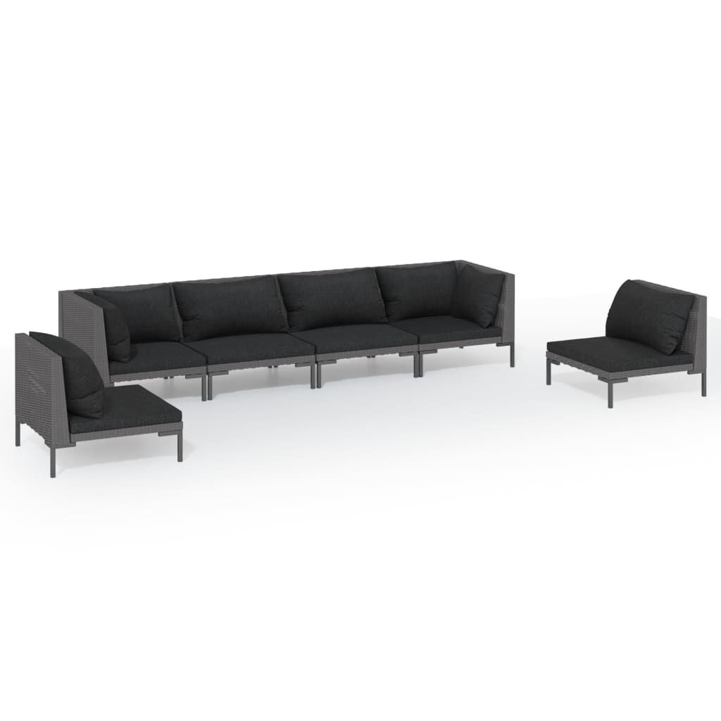 vidaXL 6 Piece Garden Lounge Set with Cushions Poly Rattan Dark Grey