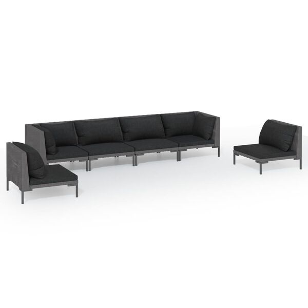 vidaXL 6 Piece Garden Lounge Set with Cushions Poly Rattan Dark Grey
