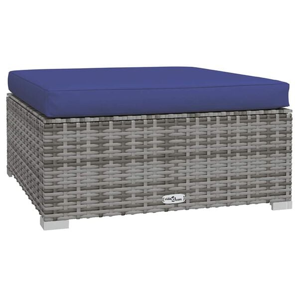 vidaXL Garden Footrest with Cushion Grey 70x70x30 cm Poly Rattan