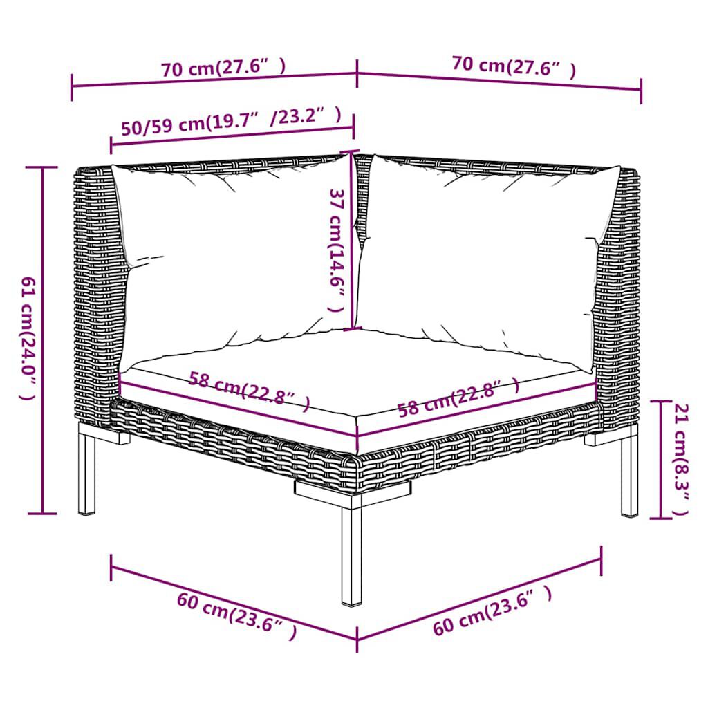 vidaXL 3 Piece Garden Lounge Set Dark Grey Half Round Poly Rattan