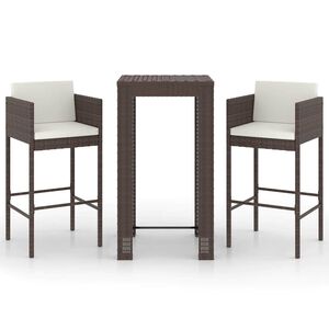 vidaXL 3 Piece Garden Bar Set with Cushions Poly Rattan Brown
