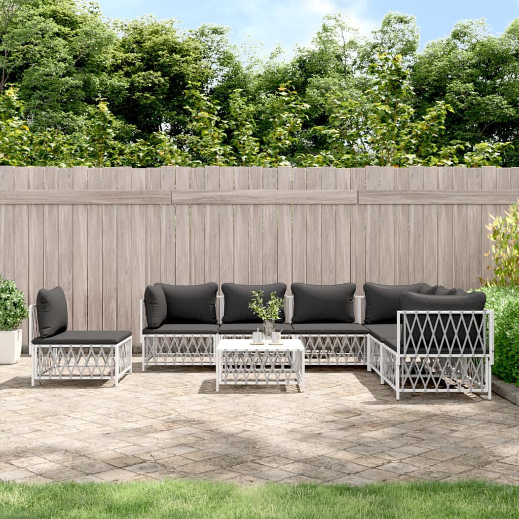 vidaXL 8 Piece Garden Lounge Set with Cushions White Steel