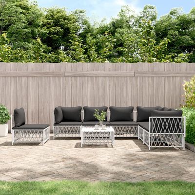 vidaXL 8 Piece Garden Lounge Set with Cushions White Steel, white vidaXL 8 Piece Garden Lounge Set with Cushions White Steel