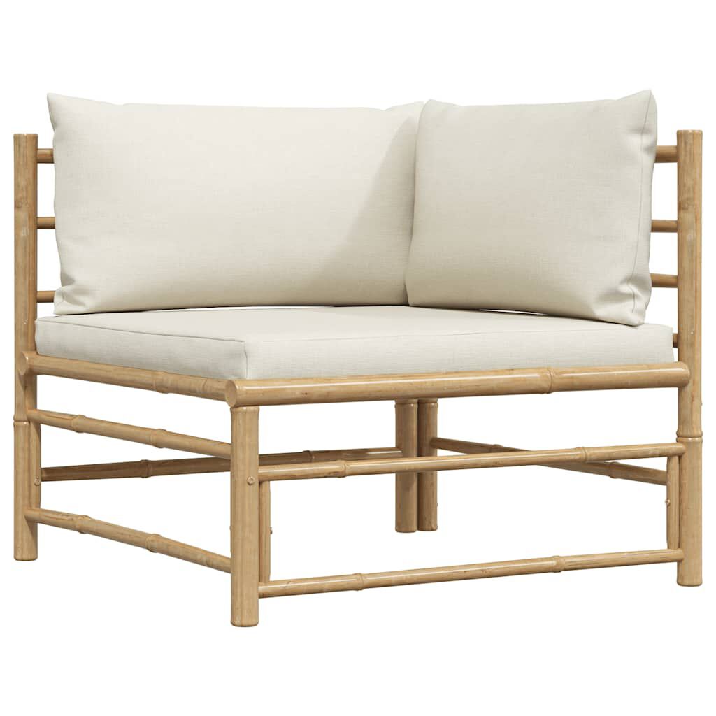 vidaXL 2 Piece Garden Lounge Set with Cream White Cushions Bamboo
