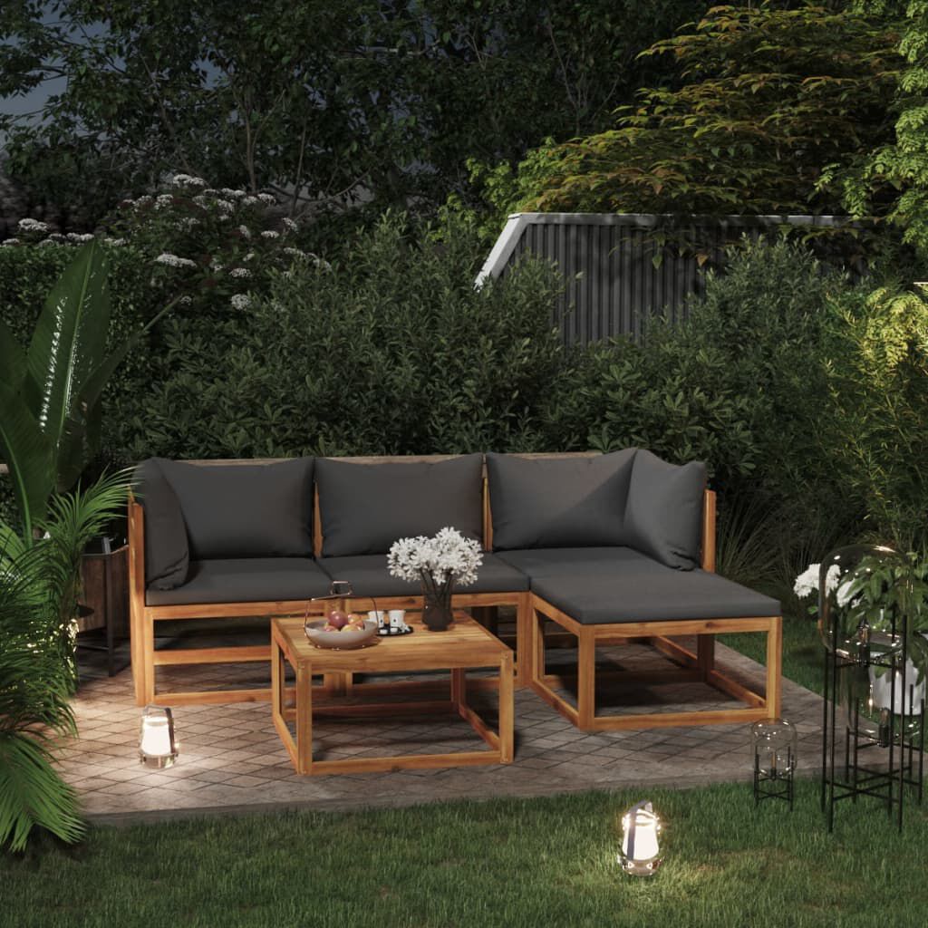 vidaXL 5 Piece Garden Lounge Set with Cushion Solid Acacia Wood