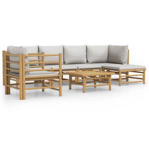 vidaXL 7 Piece Garden Lounge Set with Light Grey Cushions Bamboo