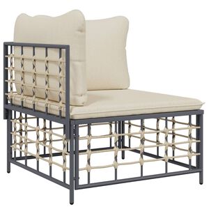 vidaXL Garden Corner Sofa with Beige Cushions Poly Rattan