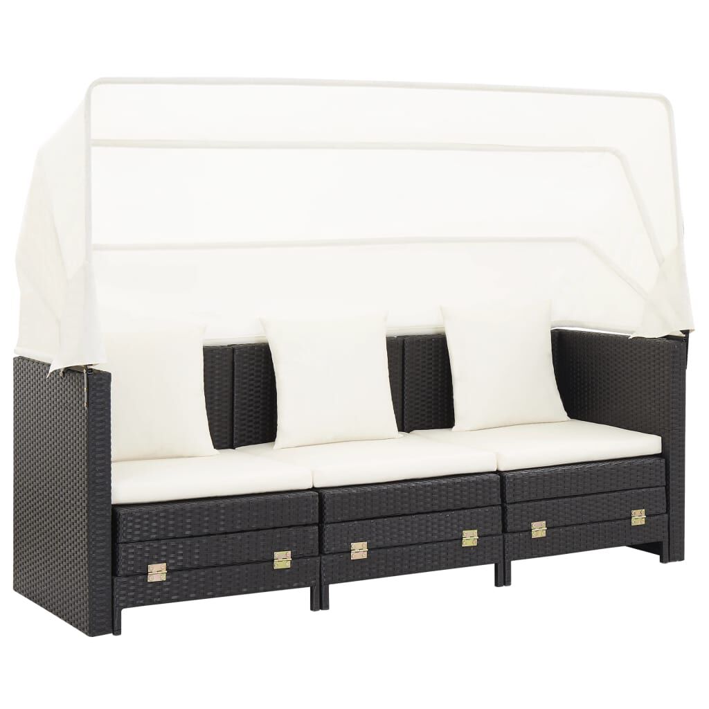 vidaXL Extendable 3-Seater Sofa Bed with Roof Poly Rattan Black