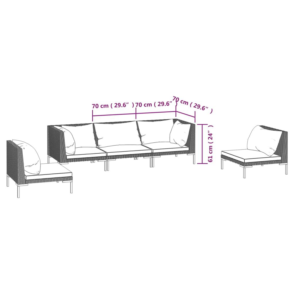 vidaXL 5 Piece Garden Lounge Set with Cushions Poly Rattan Dark Grey