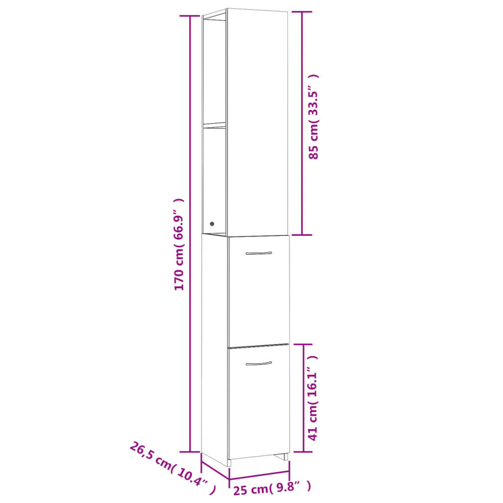 vidaXL Bathroom Cabinet Black 25x26.5x170 cm Engineered Wood
