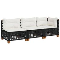 vidaXL Garden Sofa with Cushions 3-Seater Black Poly Rattan, black and white vidaXL Garden Sofa with Cushions 3-Seater Black Poly Rattan