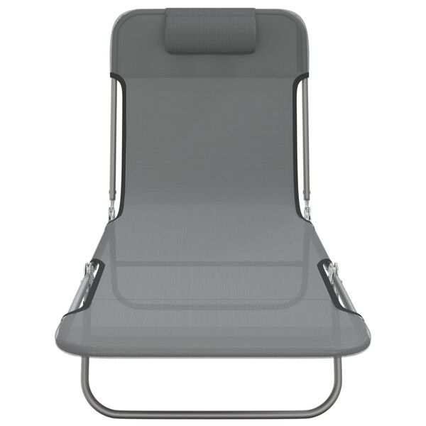 vidaXL Folding Sun Loungers 2 pcs Grey Textilene and Steel