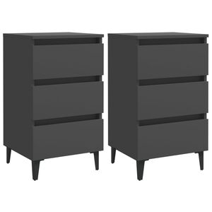 vidaXL Bed Cabinet with Metal Legs 2 pcs Grey 40x35x69 cm