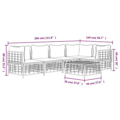 vidaXL 6 Piece Garden Lounge Set with Cushions Anthracite Poly Rattan