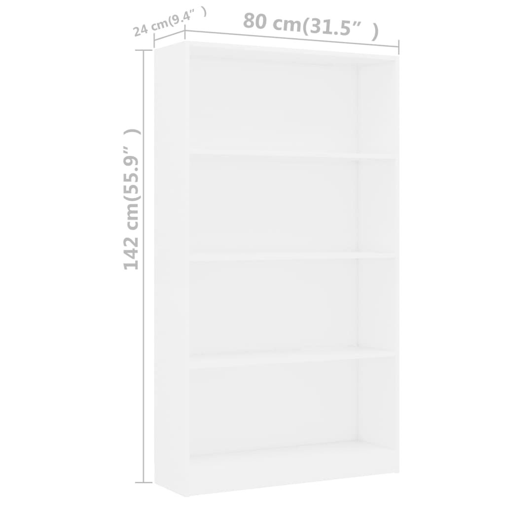 vidaXL 4-Tier Book Cabinet White 80x24x142 cm Engineered Wood