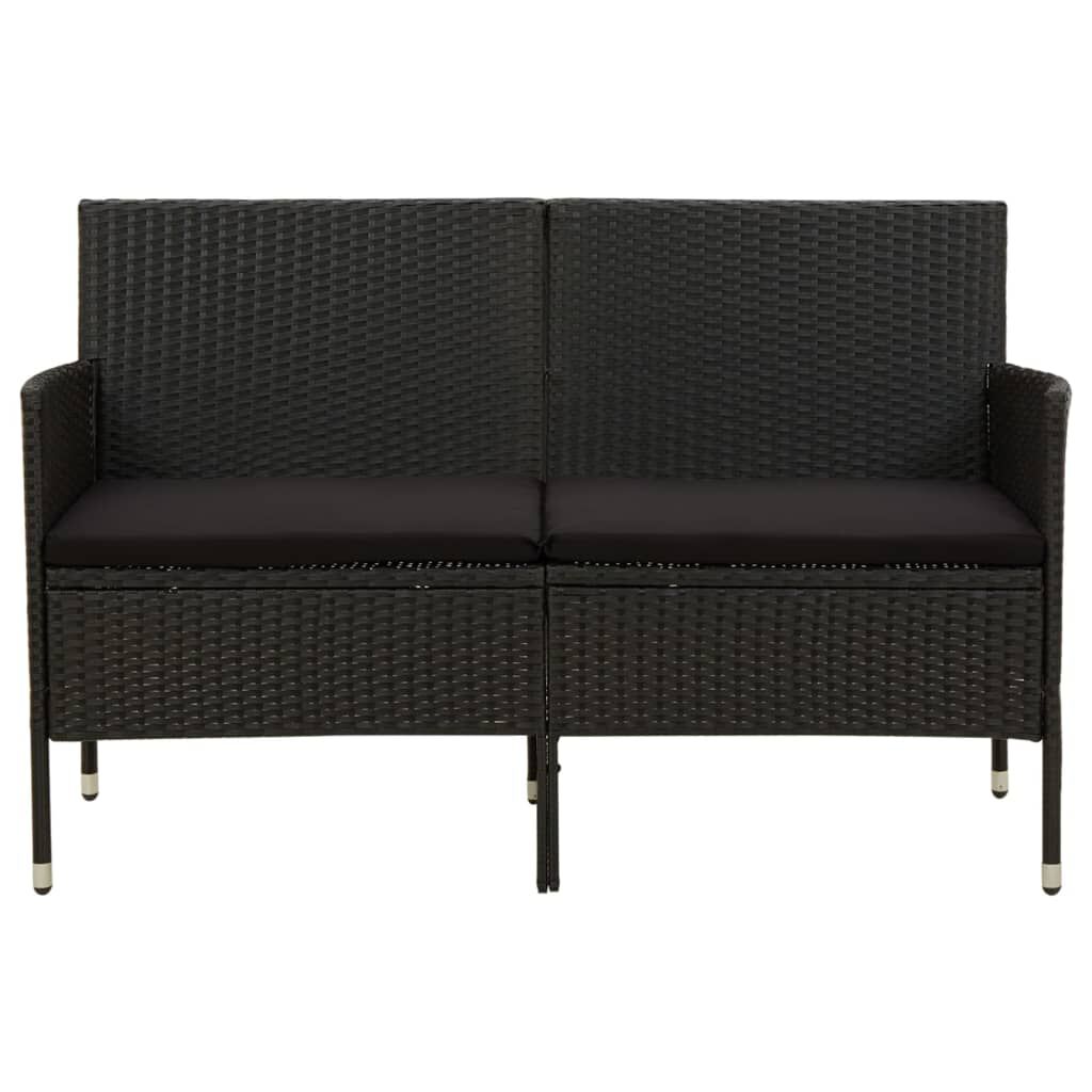 vidaXL 3-Seater Garden Sofa with Cushion Black Poly Rattan