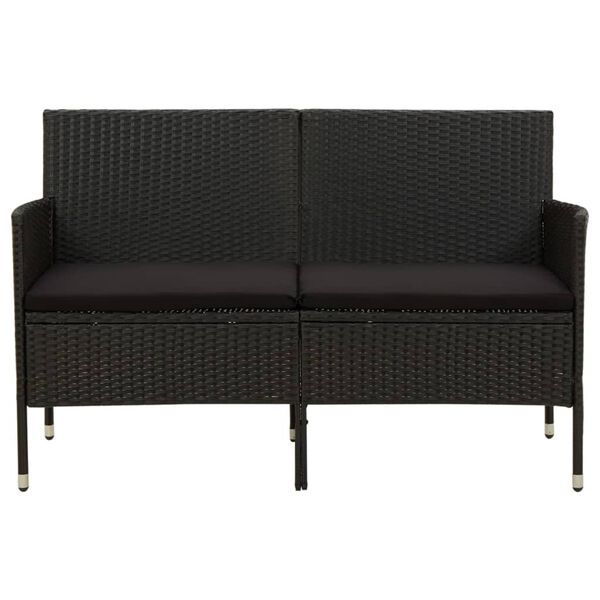 vidaXL 3-Seater Garden Sofa with Cushion Black Poly Rattan