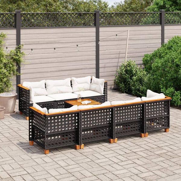 vidaXL 8 Piece Garden Sofa Set with Cushions Black Poly Rattan