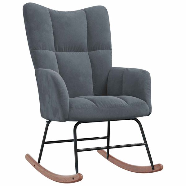 vidaXL Rocking Chair with a Stool Dark Grey Velvet