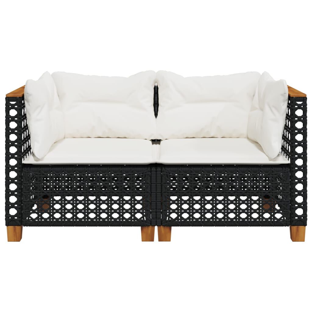 vidaXL Garden Sofas Corner with Cushions 2 pcs Black Poly Rattan