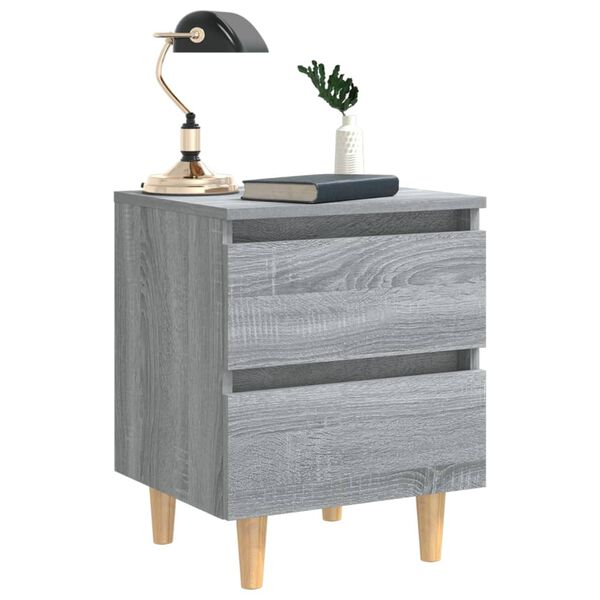 vidaXL Bed Cabinets with Solid Wood Legs 2 pcs Grey Sonoma 40x35x50 cm