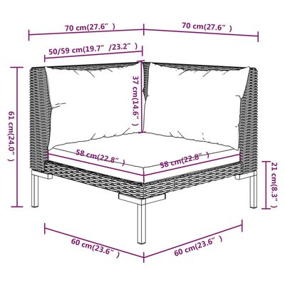 vidaXL 12 Piece Garden Lounge Set with Cushions Poly Rattan Dark Grey