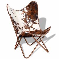 vidaXL Butterfly Chair Brown and White Real Cowhide Leather