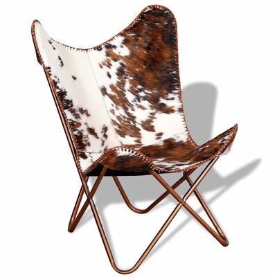 vidaXL Butterfly Chair Brown and White Real Cowhide Leather, brown and white vidaXL Butterfly Chair Brown and White Real Cowhide Leather
