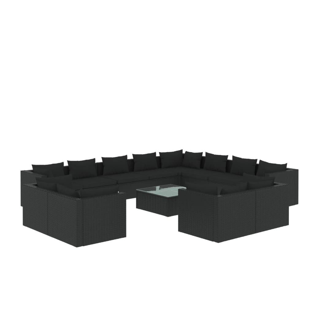 vidaXL 13 Piece Garden Lounge Set with Cushions Black Poly Rattan