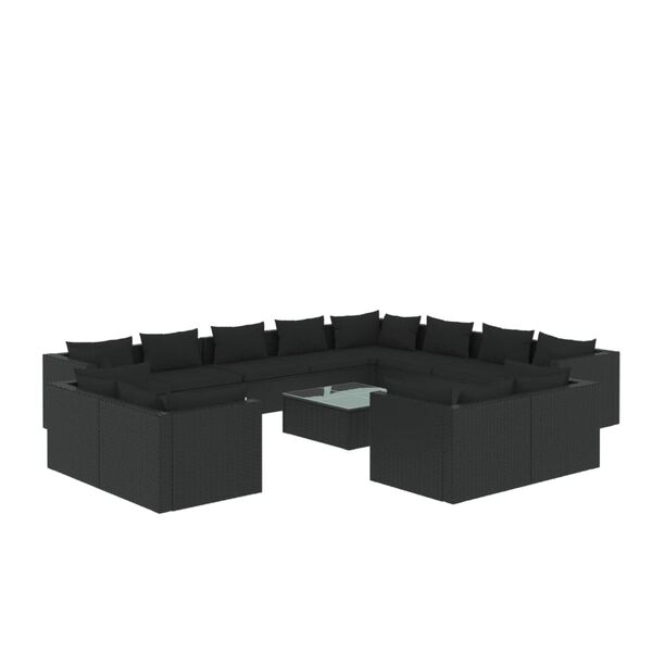 vidaXL 13 Piece Garden Lounge Set with Cushions Black Poly Rattan