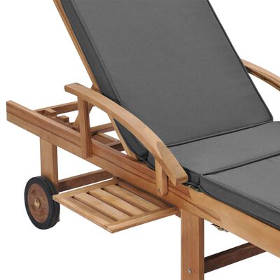 vidaXL Sun Loungers with Cushions 2 pcs Solid Teak Wood Dark Grey, dark grey vidaXL Sun Loungers with Cushions 2 pcs Solid Teak Wood Dark Grey