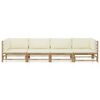 vidaXL 4 Piece Garden Lounge Set with Cream White Cushions Bamboo