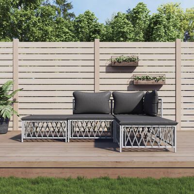 vidaXL 4 Piece Garden Lounge Set with Cushions White Steel, white vidaXL 4 Piece Garden Lounge Set with Cushions White Steel