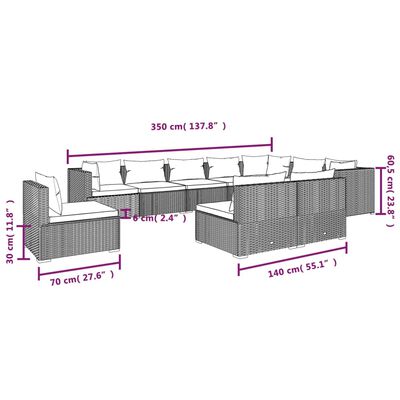 vidaXL 10 Piece Garden Lounge Set with Cushions Poly Rattan Grey, grey and dark blue vidaXL 10 Piece Garden Lounge Set with Cushions Poly Rattan Grey