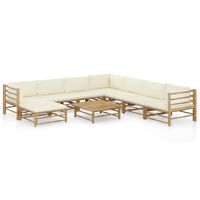 vidaXL 9 Piece Garden Lounge Set with Cream White Cushions Bamboo, cream vidaXL 9 Piece Garden Lounge Set with Cream White Cushions Bamboo