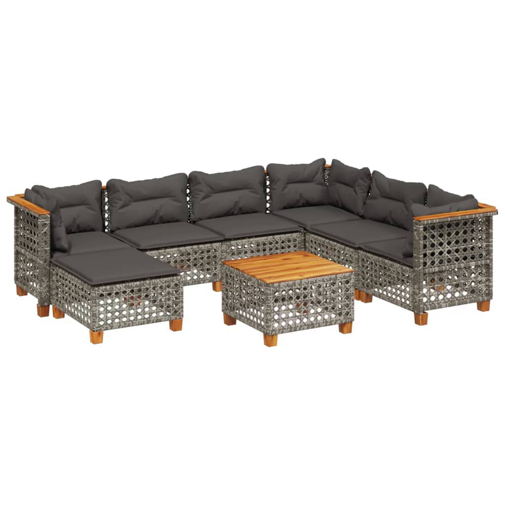 vidaXL 8 Piece Garden Sofa Set with Cushions Grey Poly Rattan