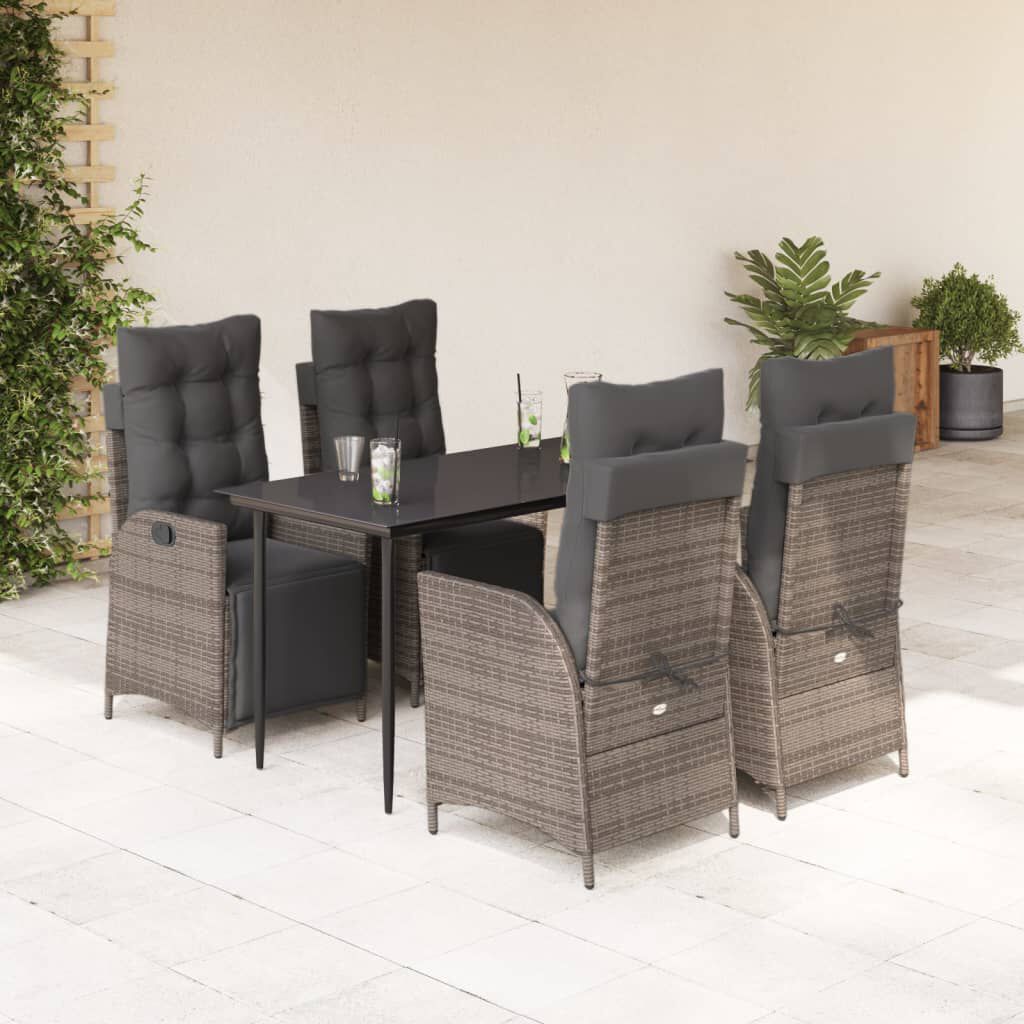 vidaXL 5 Piece Garden Dining Set with Cushions Grey Poly Rattan