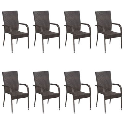 vidaXL 9 Piece Garden Dining Set Poly Rattan Brown, brown vidaXL 9 Piece Garden Dining Set Poly Rattan Brown