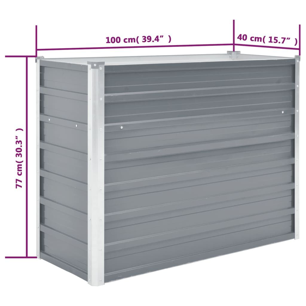 vidaXL Garden Raised Bed Galvanised Steel 100x40x77 cm Grey