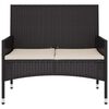 vidaXL 2-Seater Garden Bench with Cushions Black Poly Rattan