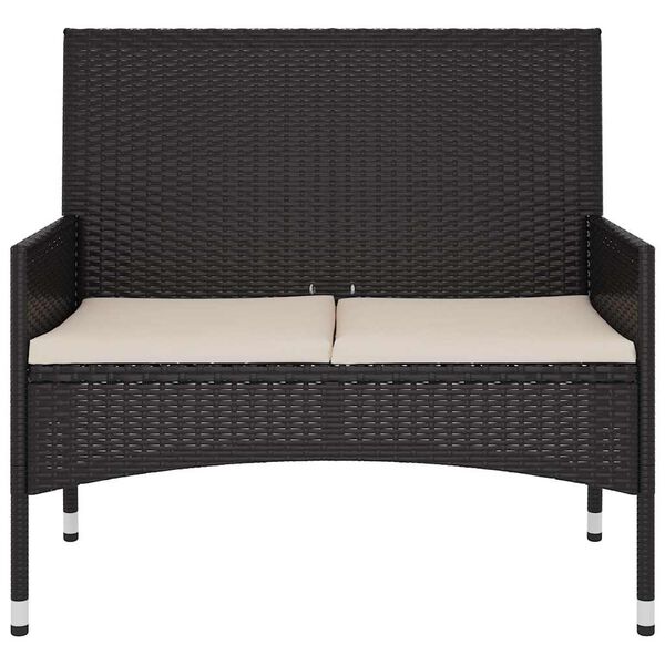 vidaXL 2-Seater Garden Bench with Cushions Black Poly Rattan