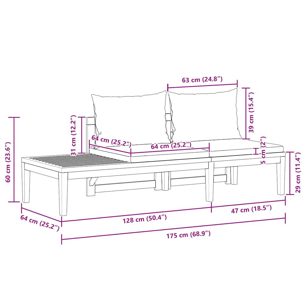 vidaXL Garden Bench with Table Dark Grey Cushions Solid Acacia Wood
