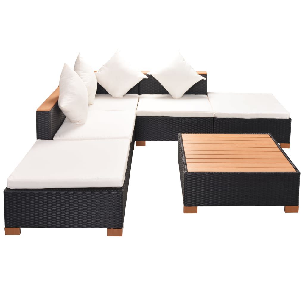 vidaXL 6 Piece Garden Lounge Set with Cushions Poly Rattan Black