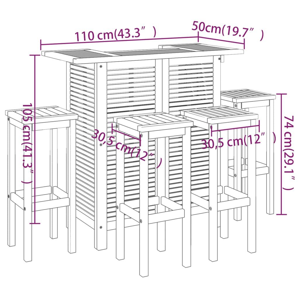 vidaXL 5 Piece Garden Bar Set Solid Wood Acacia