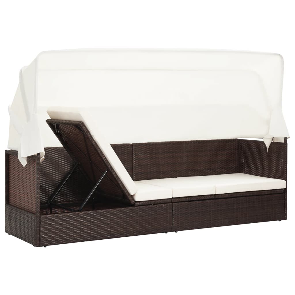 vidaXL Garden Sofa with Canopy Poly Rattan Brown